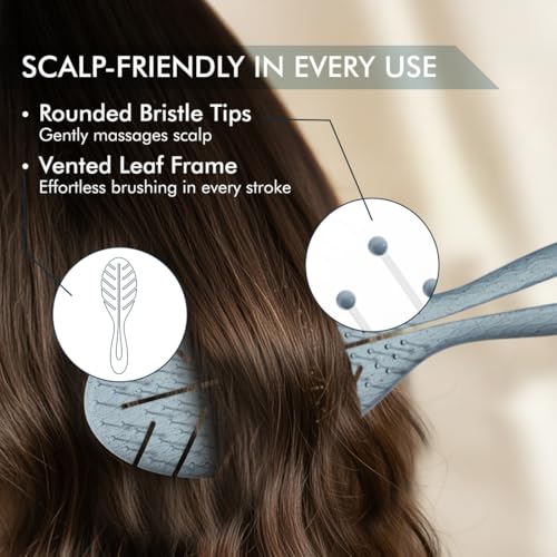 Image of Ikonic Me Leaf Cut Vent Hair Brush IKM 2511 - Eco Concious, Flexible Ion Bristles, Breakage Reduction, Even Bristle Spacing, Ergonomic Hollow Handle, Heat & Water Resistant Styling - Powder Blue