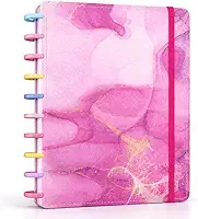 Caderno Inteligente Marmorizado Rosa 10 Discos – Capa Premium Artística, Sistema de Discos e Design Elegante