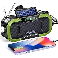 Cargadores Para Radio Portatil AirGearPro Radio Portátil Pequeña Recargable con Cargador Solar, Luz de Emergencia y Altavoz Bluetooth con Radio FM/Am - Batería Externa de 5000 mAh con Salida USB, IPX5 a Prueba de Agua