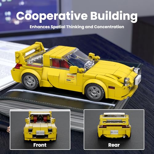 Image of Mould King Technik 27016 Speed Champion RX-7 Racing Car Building Blocks Kit Initial D Sports Car Clamping Blocks with Acrylic Display Case Model Cars for Collecting (329 Pieces)