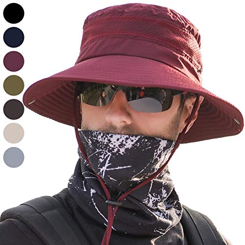 Preisvergleich Produktbild anaoo Sonnenhut Herren, UV Schutz Safari Hut, Sonnenschutz, Schnelltrocknend Wasserdicht Hut, Breiter Krempe UV Schutz Nylon Hut, Outdoor Faltbarer Boonie Buschhut, Faltbarer Sommerhut-Rot