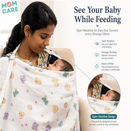 Image of MOM CARE 6 Layer Muslin Nursing Cover for Breastfeeding | Ultra Soft Muslin Feeding Apron for Moms | Breathable Breastfeeding Cover | Baby Feeding Privacy Cover | Muslin Nursing Shawl | White