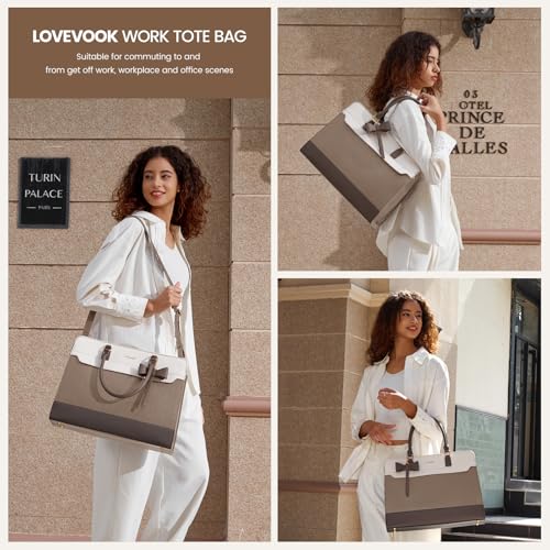 Image of LOVEVOOK Laptop Tote Bag for Women,Leather Work Bag, Waterproof Business Teacher Bag,Large Computer Handbag Purse Briefcase,Office Gifts for Women