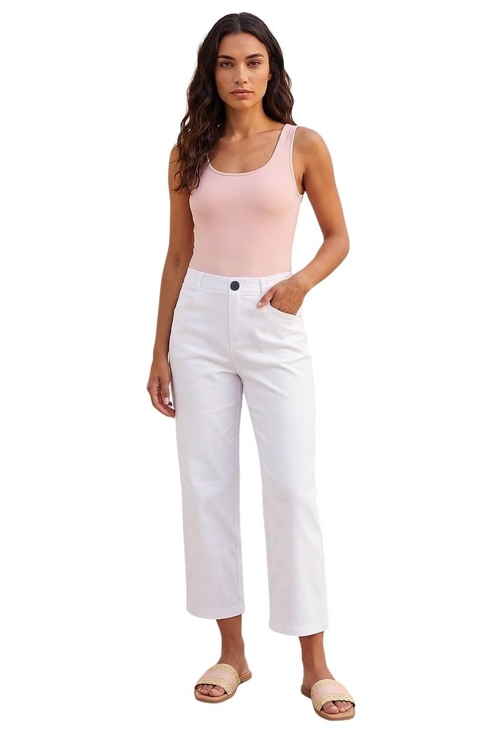 Roman Women's White Cropped Stretch Culotte Trouser In | : Size 20