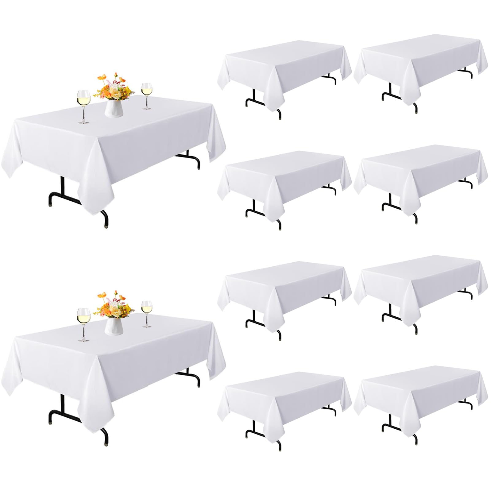 Yemosa 10Pack 153x260cm (60x102 Inch) White Rectangle Table Cloth, Polyester Rectangle Table Cloth for 6 Foot Table, Washable Fabric Stain and Wrinkle Resistant for Wedding Banquet, Restaurant