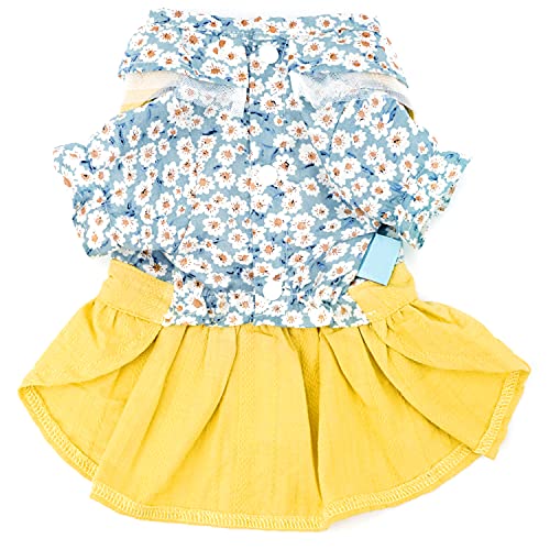 Hooddeal Dog Dresses Floral Soft Cozy Calico Cotton Puppy Dresses Cute Tutu Dress For Pet Birthday Party (Large, Yellow) #TOP7