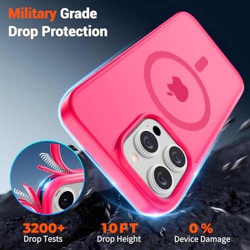 Image of SUPFINE Magnetic for iPhone 15 Pro Case (Compatible with MagSafe) (Military Grade Drop Protection) Slim Translucent Matte Shockproof Phone Cover,Hot Pink