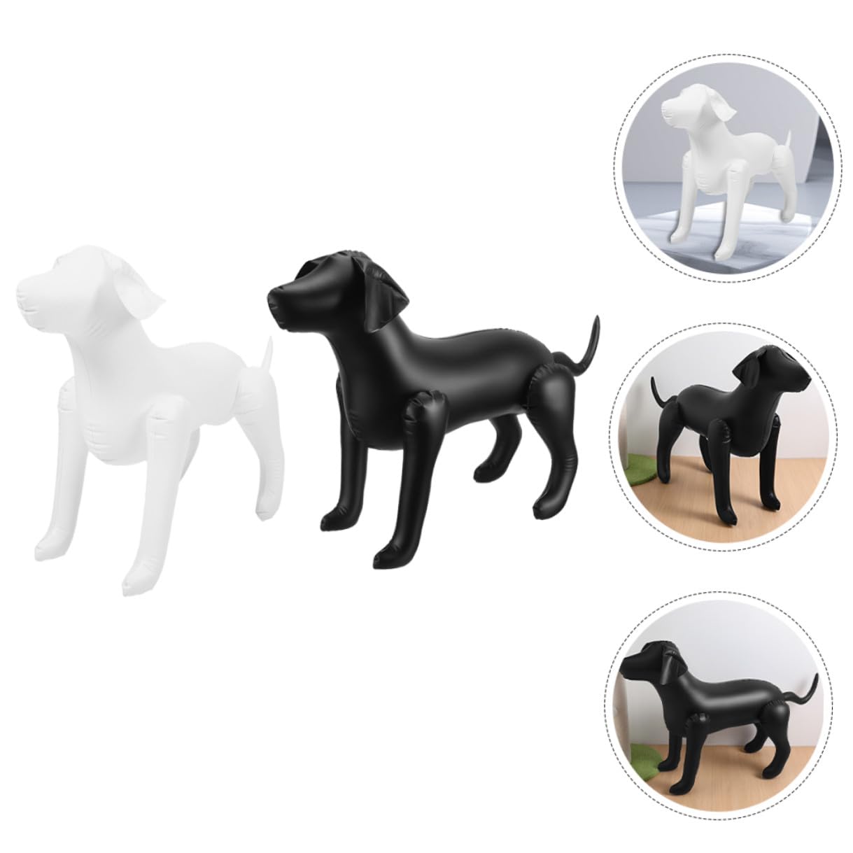 2 manichini gonfiabili per cani in PVC flessibile, in bianco e nero, per esposizione di abbigliamento