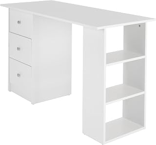 ML-Design Desk With 3 Drawers And 3 Storage Shelves, Storage Space, White, 120x49x72cm, Computer Desk Office Table Work Table Laptop Table Storage Shelf PC Table, Suitable For Home Office, Office