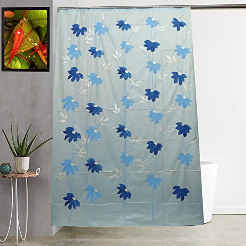 Image of Kuber Industries Polyvinyl Chloride Floral Shower Curtain with 8 Hooks- Sky Blue, Standard