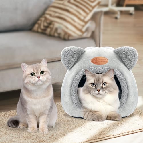 Katzenhöhle Katzenbett Waschbares Katzenhaus Haustierbett Weiches Komfort Zelt Katzenstreu Bett Warme Katzenhöhle Beruhigendes Bett für Katzen und kleine Hunde Schlafen(Grau)