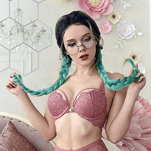 Perruque synthétique tressée vert menthe et bleu avec racine noire pour femme
