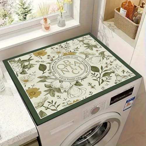 Image of Elegant Floral Washable Floor Mat | Non Slip Water Absorbent Washing Mat for Kitchen Bathroom & Laundry Area | Soft Quick Dry Decorative Flower Design Rug for Home Floor Protection