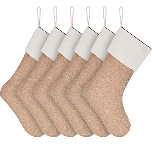 Sunshane Burlap Christmas Stockings Xmas Fireplace Hanging Stockings Decoration Stockings For Christmas Decoration Diy Craft (Flaxen, 6) #TOP6