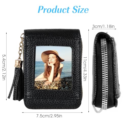 RFID Blocking Wallet for Women, 9 Organ Credit Card Holder 1 ID Window and 2 Coin Banknote Slots Small Wallets Compact Leather Tassel Zipper Purse3