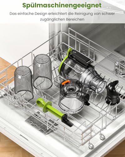 LINKChef LINKChef Entsafter Slow Juicer, Entsafter Gemüse und Obst Testsieger mit 115 mm großem, Entsafter Kaltentsafter für ganze Früchte/Gemüse, Blitzreiniger, Einfacher Installation, BPA Frei, 200w Grün - Detailansicht 8 | Mixer