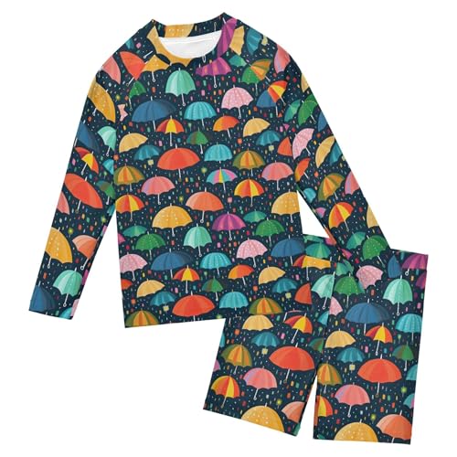 Umbrella Color Colorful Toddler and Baby Boys' 2-Piece Swimsuit Trunk, Long Sleeve Rashguard Bathing Suit B0402430