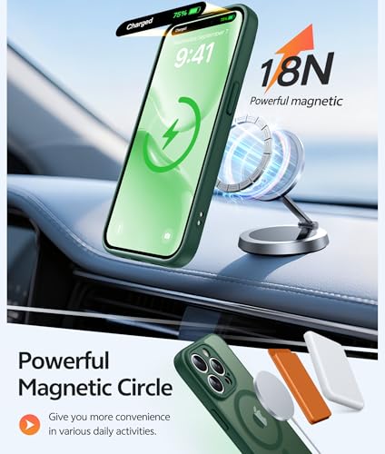 Image of FNTCASE for iPhone 14 Pro Case: [Compatible with Magsafe] Translucent Matte Cases with [Full Camera Protection] [Screen Protector] Military Grade Shockproof Protective Phone Cover - Green