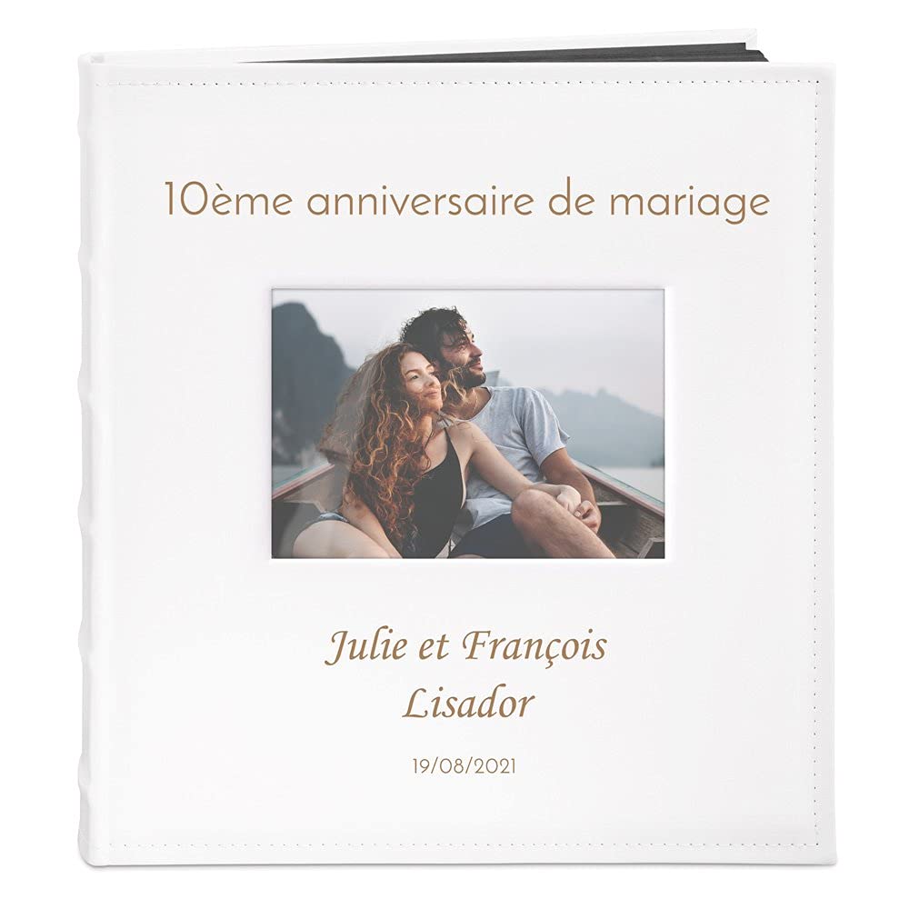 Maverton Album Photo en cuir blanc avec une poche ouvrable, Cadeau d’anniversaire pour chaque couple, Album sous forme de livre avec impression - anniv de mariage