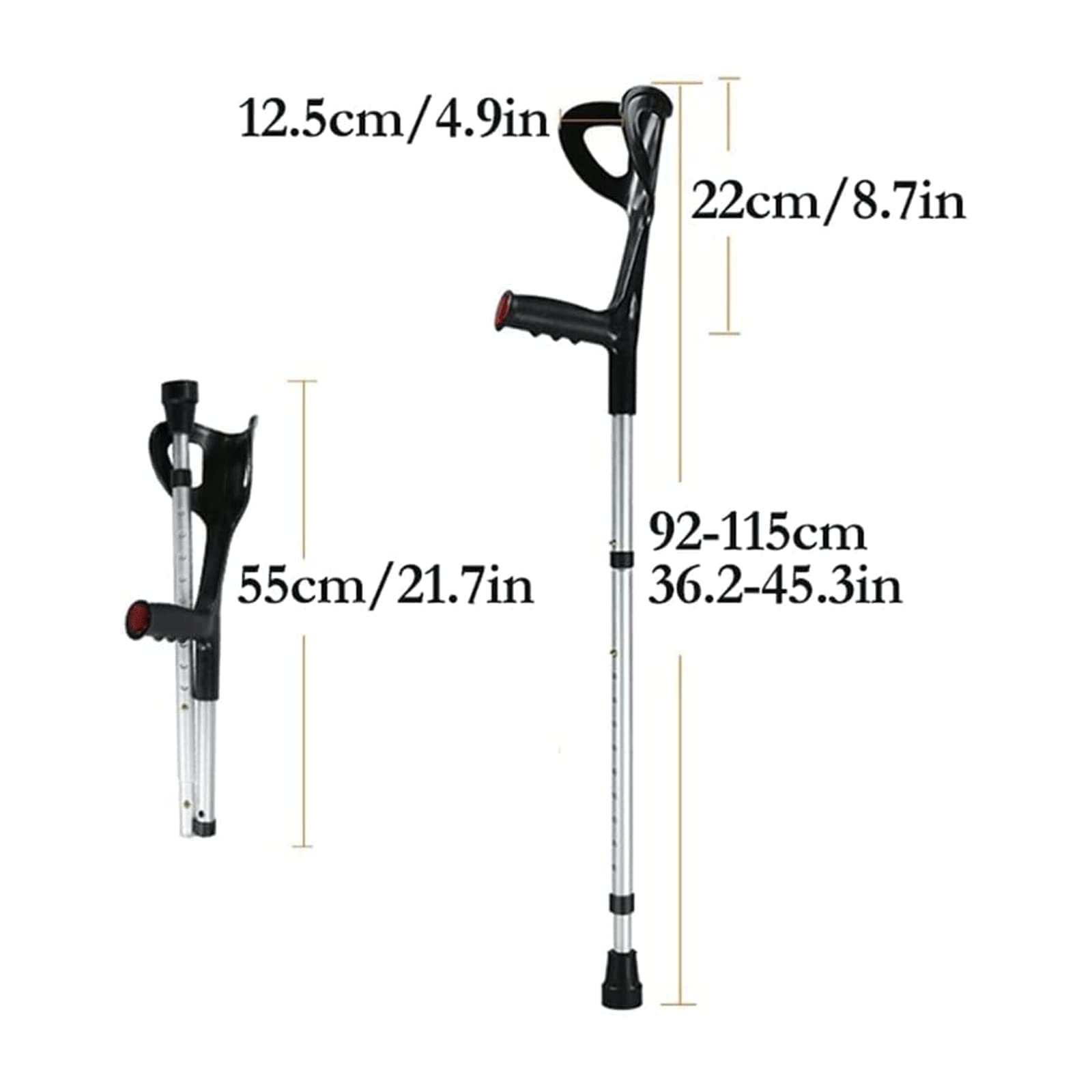 PAASHE Muletas portátiles, 1 par de Bastones con puños Abiertos, Bastones Plegables de Aluminio para antebrazos, Bastones para Caminar Ligeros y Ajustables