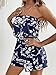 SOLY HUX Women's Floral Print Strapless Sleeveless Tube Romper Summer Short Jumpsuit Blue and White Floral Small