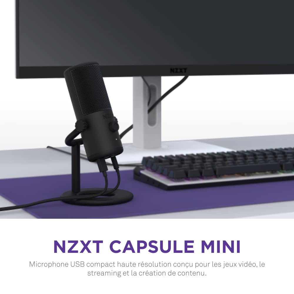 NZXT Capsule Mini Microphone USB – AP-WMMIC-B1 - Haute résolution – Directivité cardioïde – Idéal pour Le Streaming, la création de Contenu et la Diffusion de podcasts – Noir