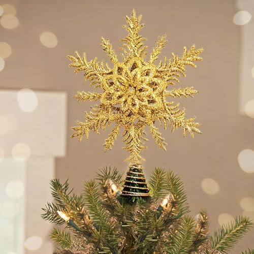 Youchicnow ゴールドスター 20 x 13cm おしゃれ 五芒星 バロック 装飾ツリートップ 北欧風 豪華 3D スター 星 クリスマスツリートップ 1個 プレゼント ゴールド 美しい雪の結晶 星型トップスター クリ オーナメント 屋外 Gold Elegant Baroque Merry Christmas Star Tree Topper in Snowflake Shape