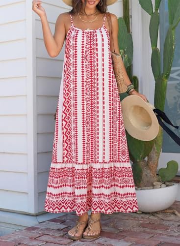 Image of Dokotoo Women Summer Dresses Scoop Neck Ruffle Flowy Boho Maxi Dress