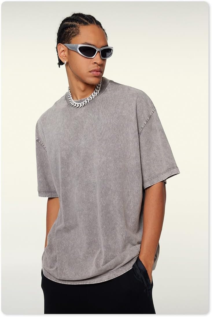 Sumleno 4 Pack Men's Summer Oversized T-Shirts Unisex Vintage Baggy Heavy Cotton Tee Short Sleeve Loose Solid Casual Tops