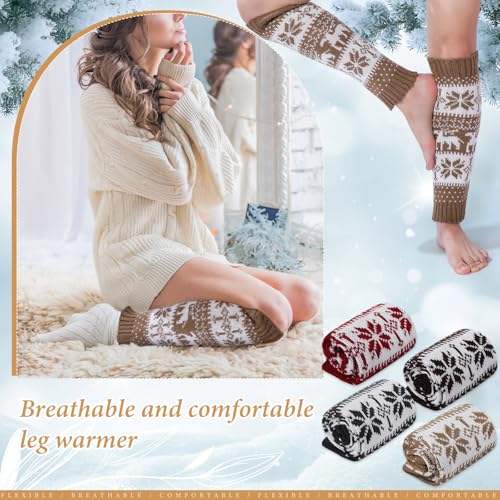 Image of SATINIOR Syhood 4 Pairs Cable Knit Leg Warmers Women Winter Knitted Crochet Knee Boot Stockings Cuffs Long Legging Socks