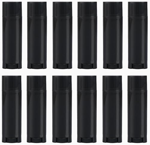 50 tubos de bálsamo labial ovalados de 0.16 oz de plástico vacío, contenedor de lápiz labial negro, botella de tubo de brillo de labios con parte