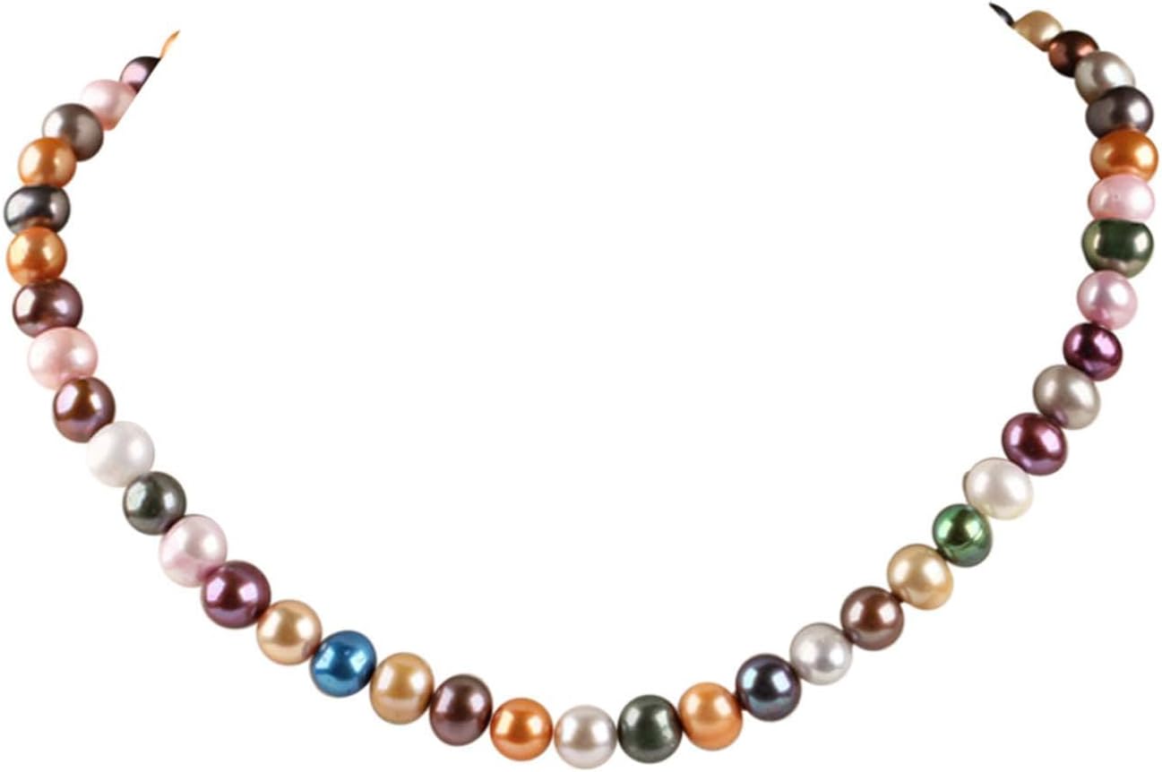 Women's Pearl Necklace 8-9mm Multicolor Freshwater Cultured Pearl Necklace for Women, Real Pearl Necklace Length 17In + 2In extender