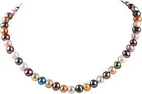 Colar feminino de pérolas cultivadas em água doce multicolorido de 8 a 9 mm, comprimento do colar de pérolas reais 43 cm + extensor de 5 cm