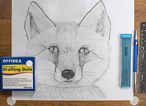 Offidea Professional Drafting Dots 500 pcs - Low Tack Pre-Cut Blank Tape - Easy to Use, for Drawing, Blueprint, Artist, Architect