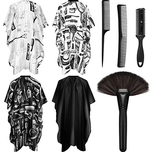 8 Pieces Barber Salon Cape Set Hair Cutting Cape with Neck Duster Brush Salon Hairdresser Cape with Adjustable Elastic Hook, 3 Pieces Hair Razor Comb Thinner Cutter Comb for Hairstylists and Barbers
