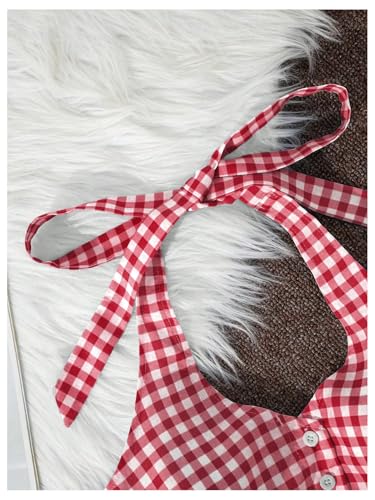 Milumia Women's Gingham Plaid Halter Top Tie Backless Sleeveless Button Front Crop Tank Tops3