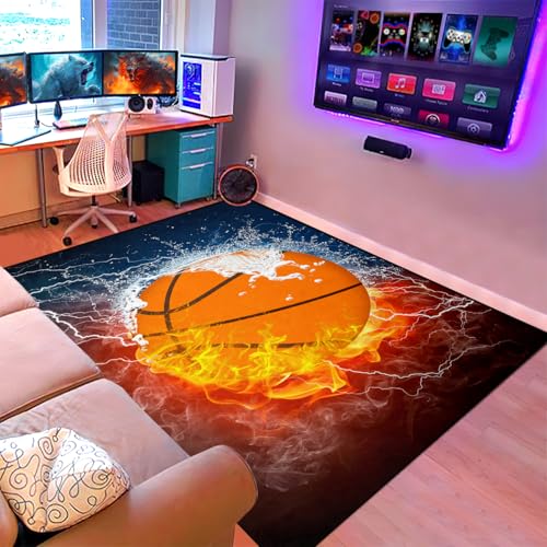 Basketball Rug - Fire & Water Basketball Rug Sports Carpet Rugs, 2'5"×4'