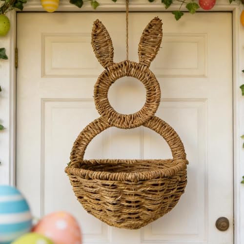Cesta para puerta de conejo de mimbre artesanal y ratán 4