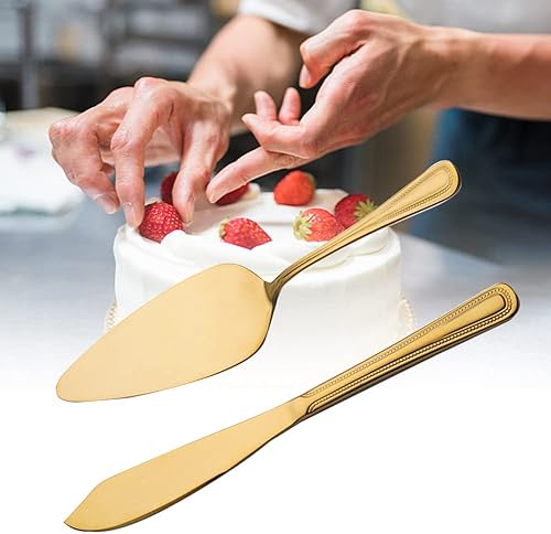 Miniatura 5 de ZEENEEK Juego de cuchillos y servidores para tartas de boda 2 piezas de acero inoxidable dorado juego de cortar tartas utensilios de servir para