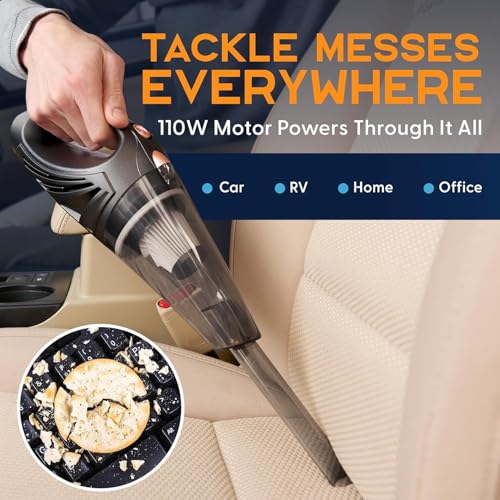 Image of Power Practical Handheld Cordless Vacuum Cleaner, Rechargeable Portable Car Vacuums W /Strong Suction, Bag & Attachments, Small Vac Cleaner for Car, Couch, Home, Car Suction Cleaner