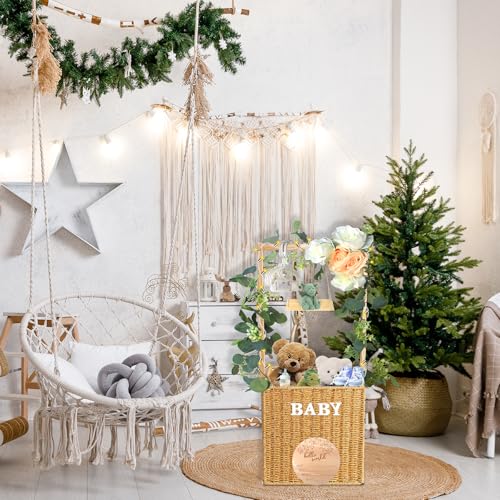 Image of Baby Shower Crate Closet, Large Hand-Woven Rattan Storage Crates with Handle, Baby Shower Gifts, Baby Welcome Box Nursery Basket for Newborn Boys Girls, Pregnancy Gifts for New Parents