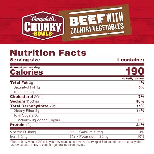 Image of Campbell's Chunky Soup, Beef Soup with Country Vegetables, 15.25 oz Microwavable Bowl (8 Pack)
