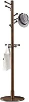 Vista 1 de Perchero de madera resistente, árbol de entrada con base redonda sólida para sombrero, ropa, bolso, bufandas, bolsos, paraguas (marrón, 11 ganchos)