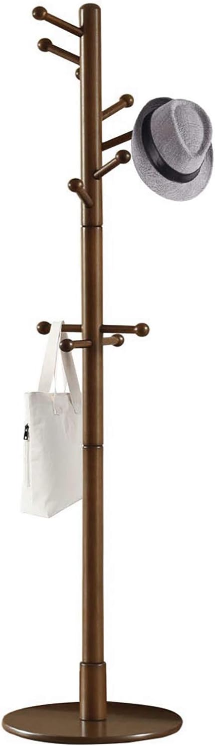 Sturdy Wooden Coat Rack Stand, Entryway Hall Tree Coat Tree with Solid Round Base for Hat,Clothes,Purse,Scarves,Handbags,Umbrella-(Dark Brown, 11 Hooks)