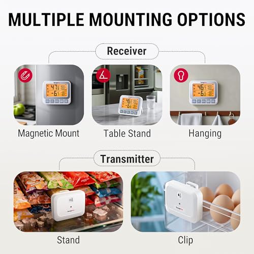 Image of TempPro Wireless Freezer Fridge Thermometer with Alarm, High Accuracy, Rechargeable Refrigerator Thermometer with Backlit LCD Display, Battery Included (Previously ThermoPro)