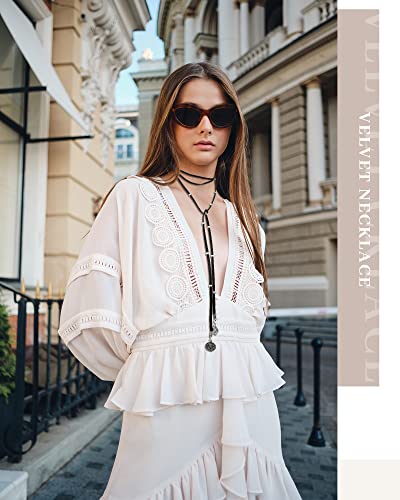 Sureio 6 Pcs Women Black Leather Velvet Long Choker Gothic Boho Brown Wrap Velvet Choker Long Chain Tassels Modern Choker With Velvet Bag For Girls Cowgirl #TOP3