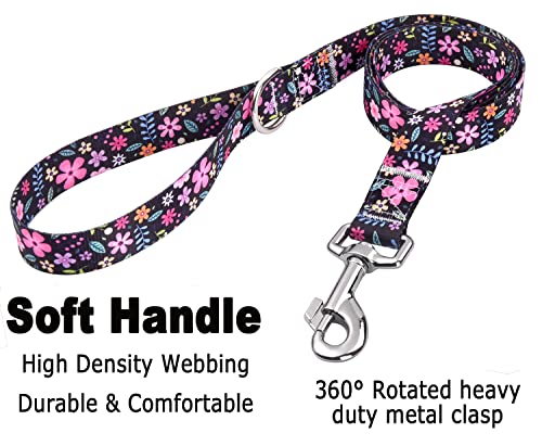 Mihqy Hundehalsband und Leine Set, Verstellbares, Weich & Komfort Nylon Hunde Halsband für Kleine Mittlere Große Hunde Welpen Katzen(Blumen Set,XS)