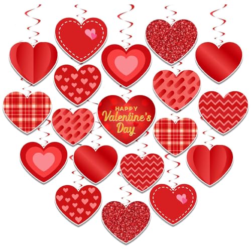 Image of Festiko Cardstock 10 Pcs Valentine's Day Hanging Swirl Decorations (Swirls 4), Red Hearts Swirls For Love Decoration