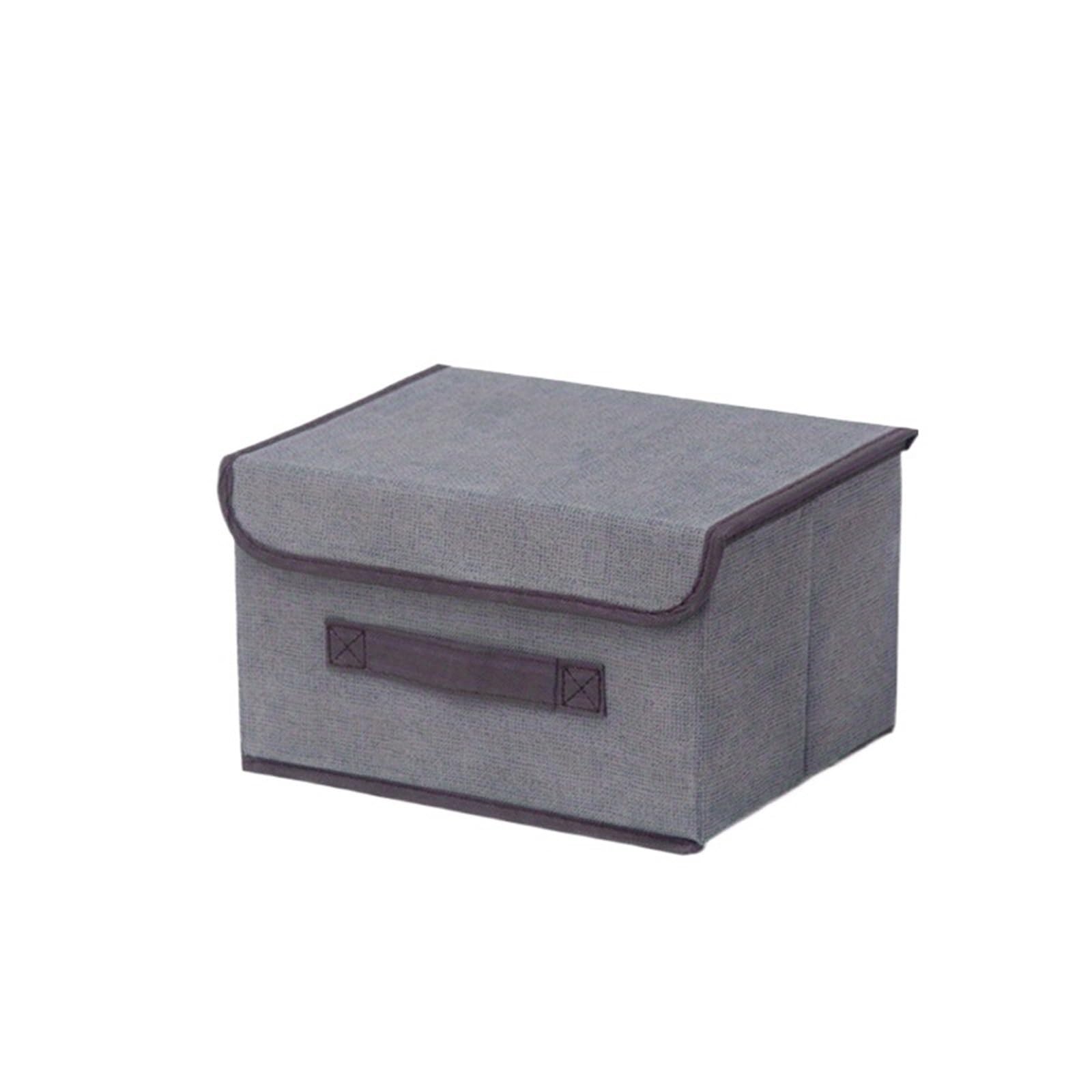 ZHSOAO 4PCS Imitation Linen Fabric Storage Box Foldable Portable Dustproof Bin With Lid Clothes Sundries Organizer for Clothing Bedding Blankets(Grey-S)