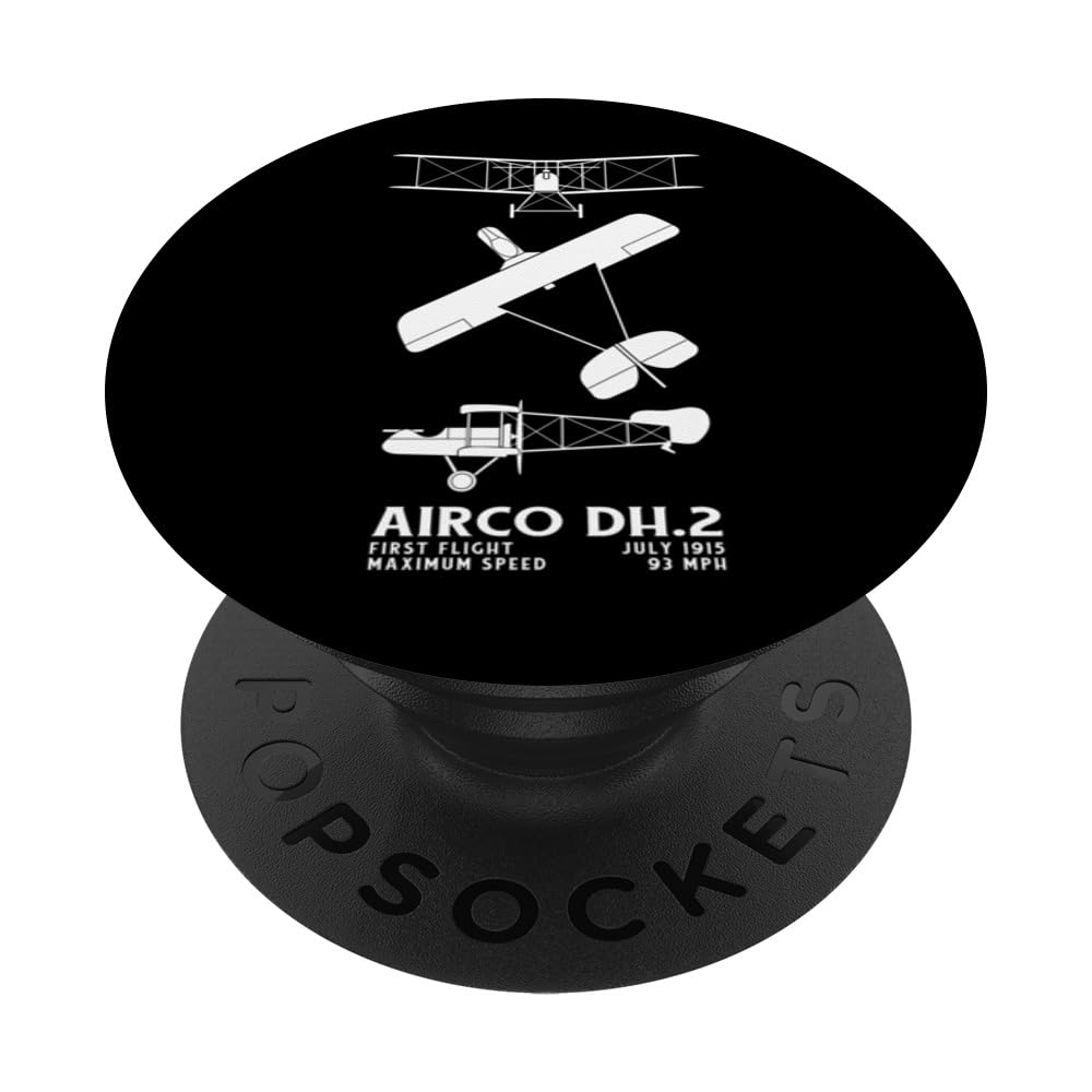 Airco DH2 WW1 British Biplane Infographic Silhouette Diagram PopSockets Swappable PopGrip